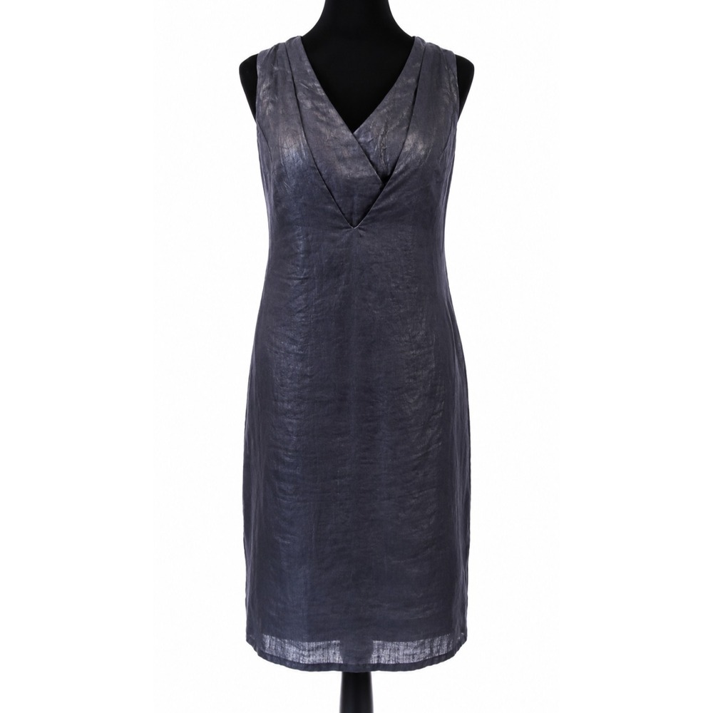 'S Max Mara Womens Retro Sheath Dress Sz 8 Black V-Neck Sleeveless Cotton Italy